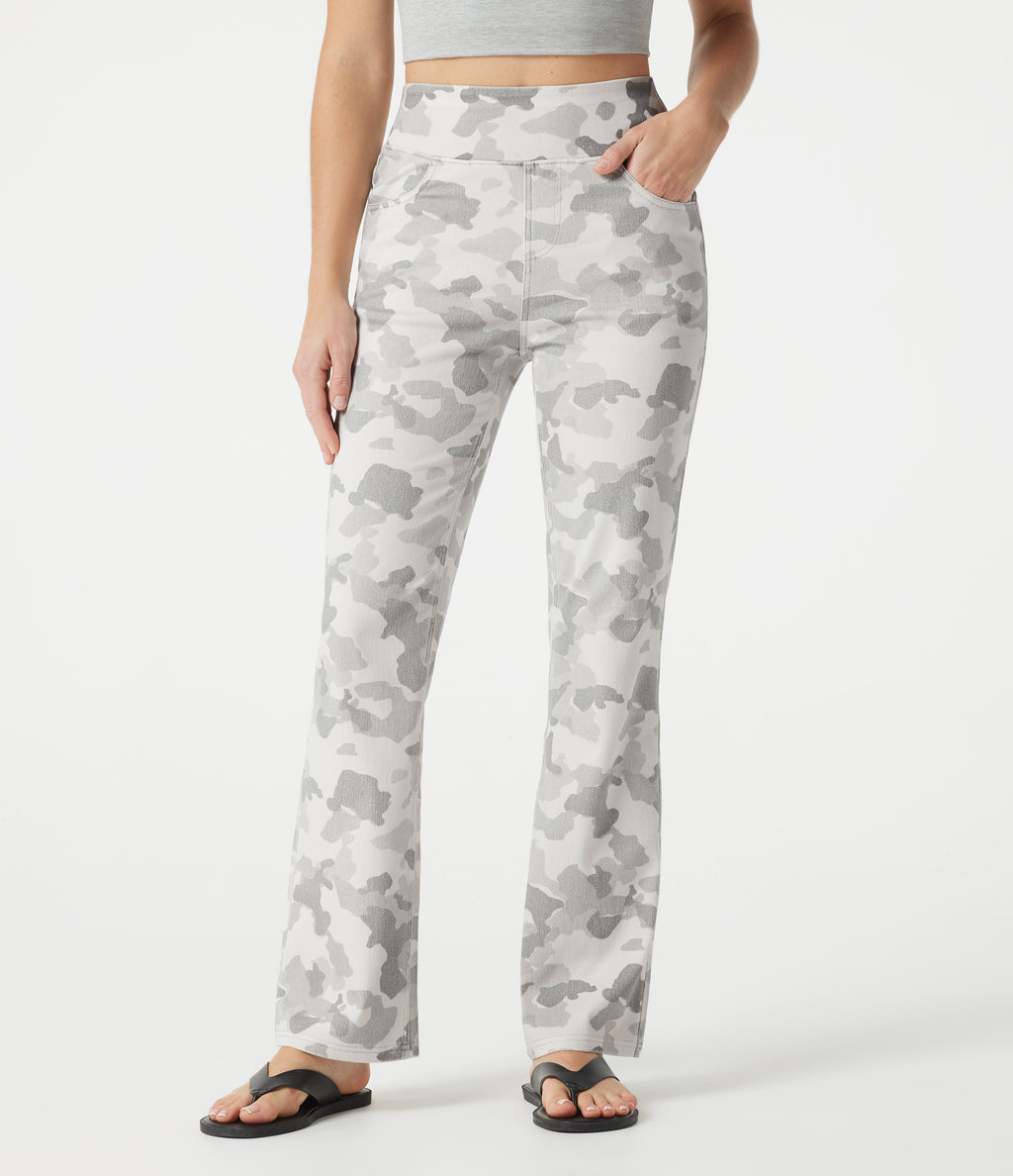 High Waisted Camo Bootcut Casual Jeans with Pockets — Camo – Light Grey White — view 1