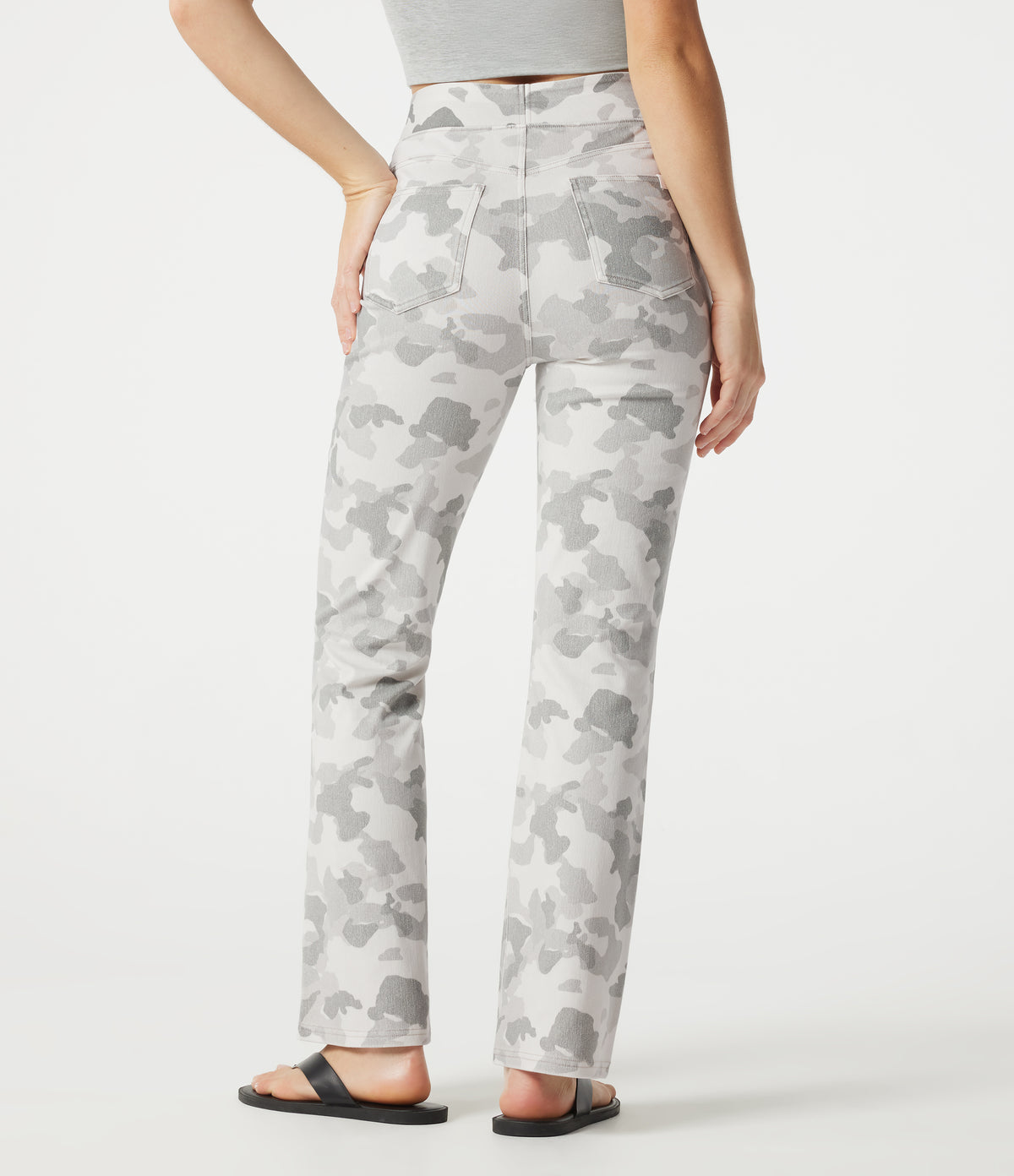 High Waisted Camo Bootcut Casual Jeans with Pockets — Camo – Light Grey White — view 2