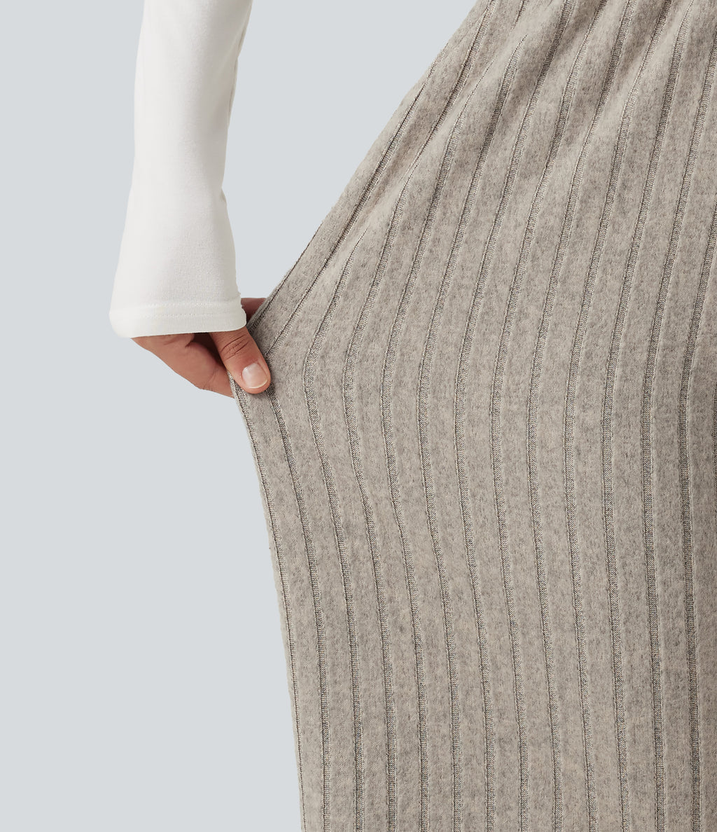 High Waisted Drawstring Baggy Casual Trousers with Pockets — Mottled Wood Brown — view 5