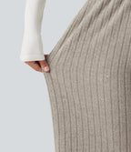High Waisted Drawstring Baggy Casual Trousers with Pockets — Mottled Wood Brown — view 5