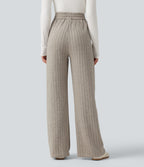 High Waisted Drawstring Baggy Casual Trousers with Pockets — Mottled Wood Brown — view 2