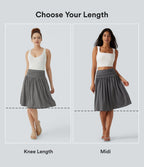 High Waisted Ruched Flowy Midi Casual Skirt with Pockets — Darl Gray Floral Yarn — view 2