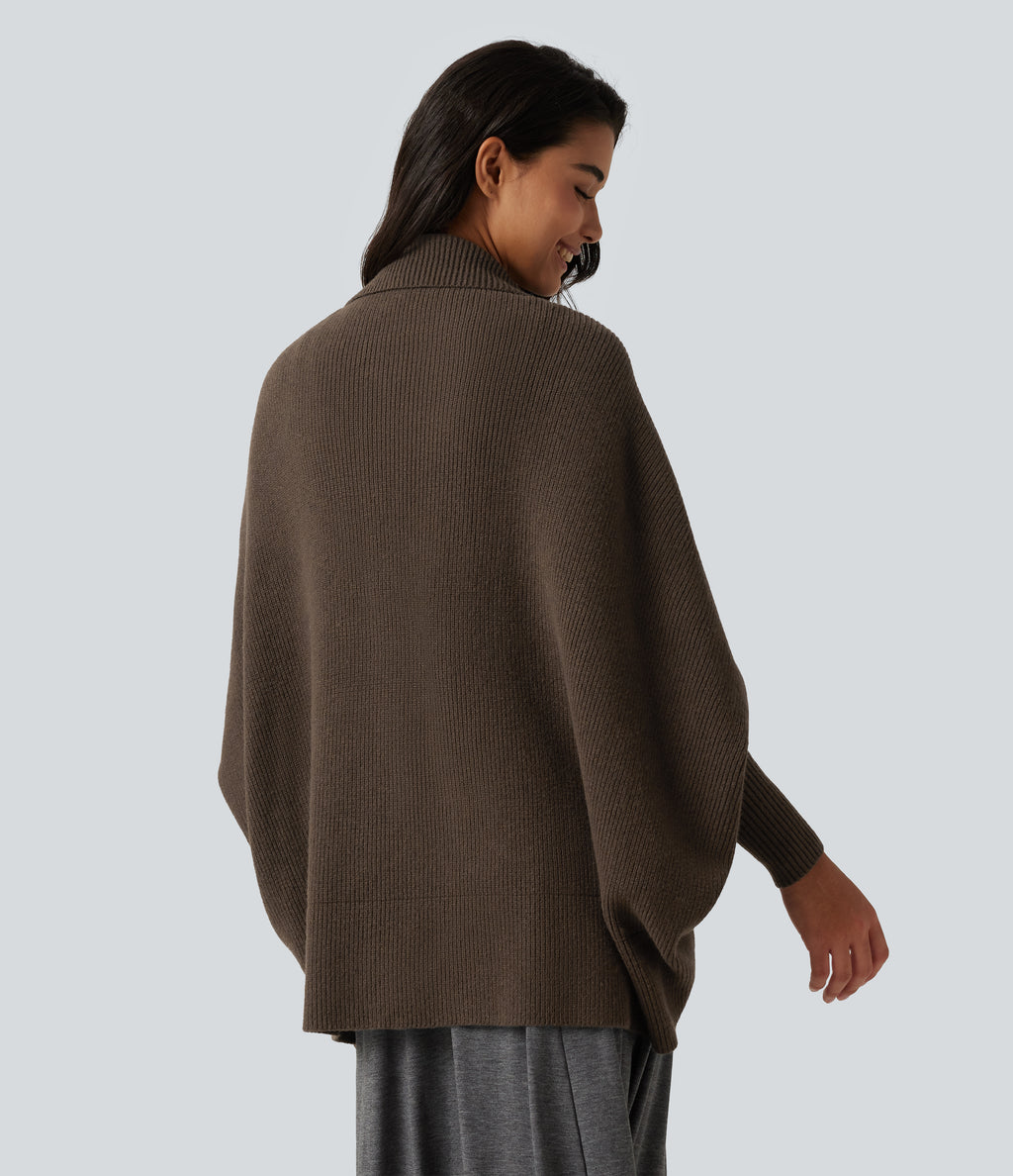Open Front Dropped Batwing Long Sleeve Casual Cardigan — Rain Drum — view 2
