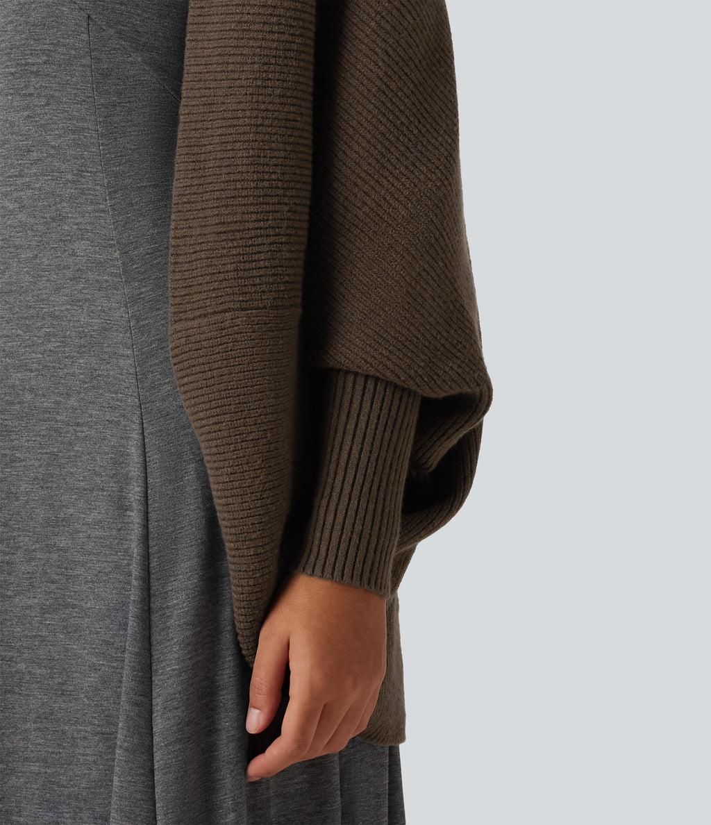 Open Front Dropped Batwing Long Sleeve Casual Cardigan — Rain Drum — view 5