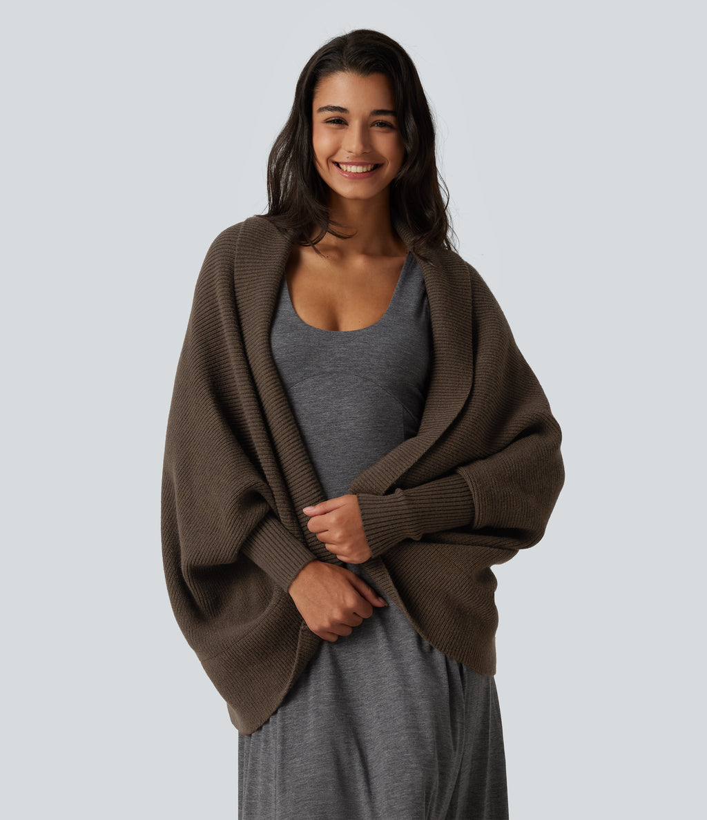 Open Front Dropped Batwing Long Sleeve Casual Cardigan — Rain Drum — view 1