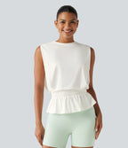 Round Neck Shirred InstantCool Workout Tank Top-UPF50+ — White — view 3