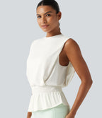 Round Neck Shirred InstantCool Workout Tank Top-UPF50+ — White — view 1