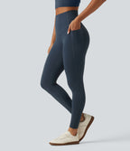 Curvy High Waisted Tummy Control Shaping Yoga Leggings with Pockets — Carbon — view 3