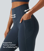 Curvy High Waisted Tummy Control Shaping Yoga Leggings with Pockets — Carbon — view 4