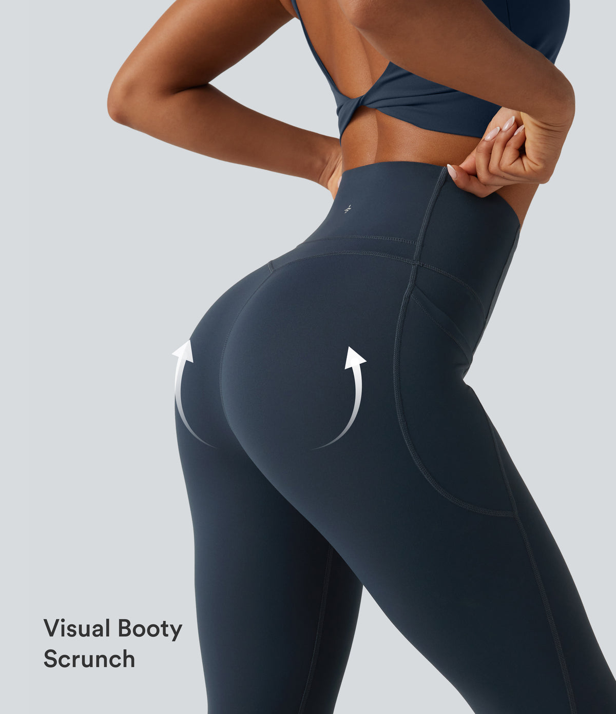 Curvy High Waisted Tummy Control Shaping Yoga Leggings with Pockets — Carbon — view 5