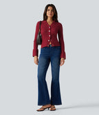 V Neck Long Sleeve Work Cardigan — Rio Red — view 7