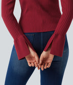 V Neck Long Sleeve Work Cardigan — Rio Red — view 5