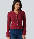 V Neck Long Sleeve Work Cardigan — Rio Red — view 1