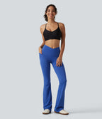 High Waisted Crossover Plain Bootcut Casual Leggings with Pockets-UPF50+ — Beaucoup Blue — view 7