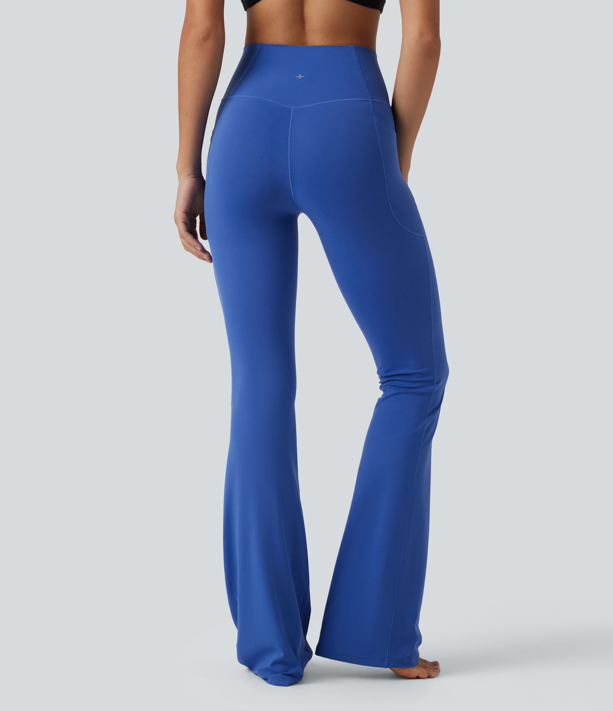 High Waisted Crossover Plain Bootcut Casual Leggings with Pockets-UPF50+ — Beaucoup Blue — view 2