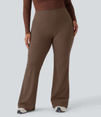 Plus Size High Waisted Tummy Control Wide Leg Baggy Yoga Trousers with Pockets — Sepia — view 3