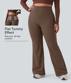 Plus Size High Waisted Tummy Control Wide Leg Baggy Yoga Trousers with Pockets — Sepia — view 1