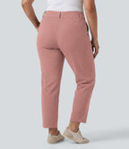 Plus Size High Waisted Tapered Waffle Work Trousers with Pockets — Rose Tan — view 2