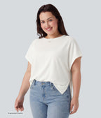 Plus Size Round Neck Batwing Sleeve Relaxed Casual T-Shirt — White — view 1