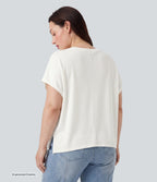 Plus Size Round Neck Batwing Sleeve Relaxed Casual T-Shirt — White — view 2