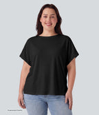 Plus Size Round Neck Batwing Sleeve Relaxed Casual T-Shirt — Black — view 6
