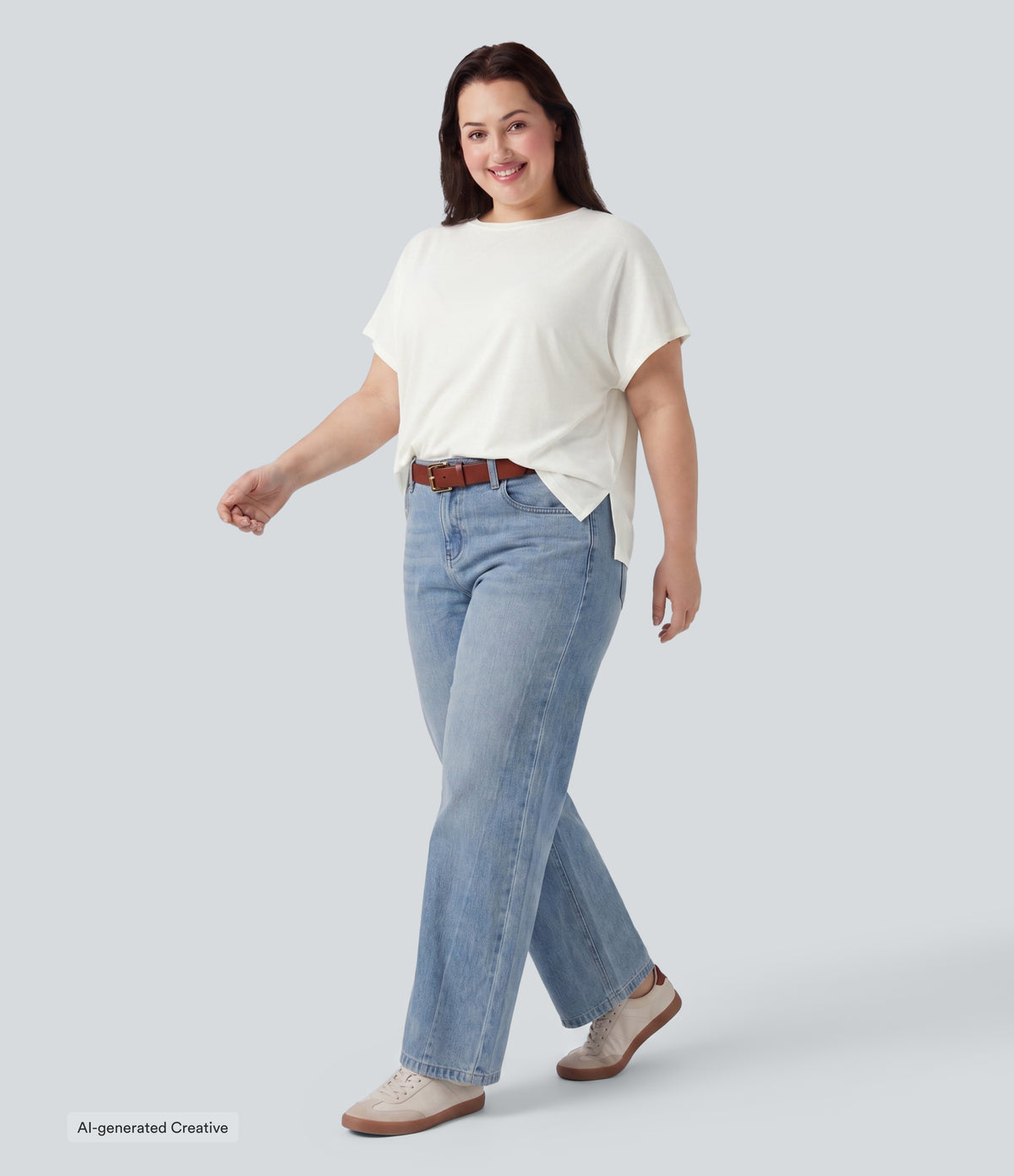 Plus Size Round Neck Batwing Sleeve Relaxed Casual T-Shirt — White — view 5