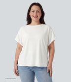 Plus Size Round Neck Batwing Sleeve Relaxed Casual T-Shirt — White — view 3