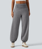 High Waisted Ruched Balloon Casual Joggers with Pockets — Mottled Grey — view 3