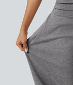 High Waisted Ruched Balloon Casual Joggers with Pockets — Mottled Grey — view 6