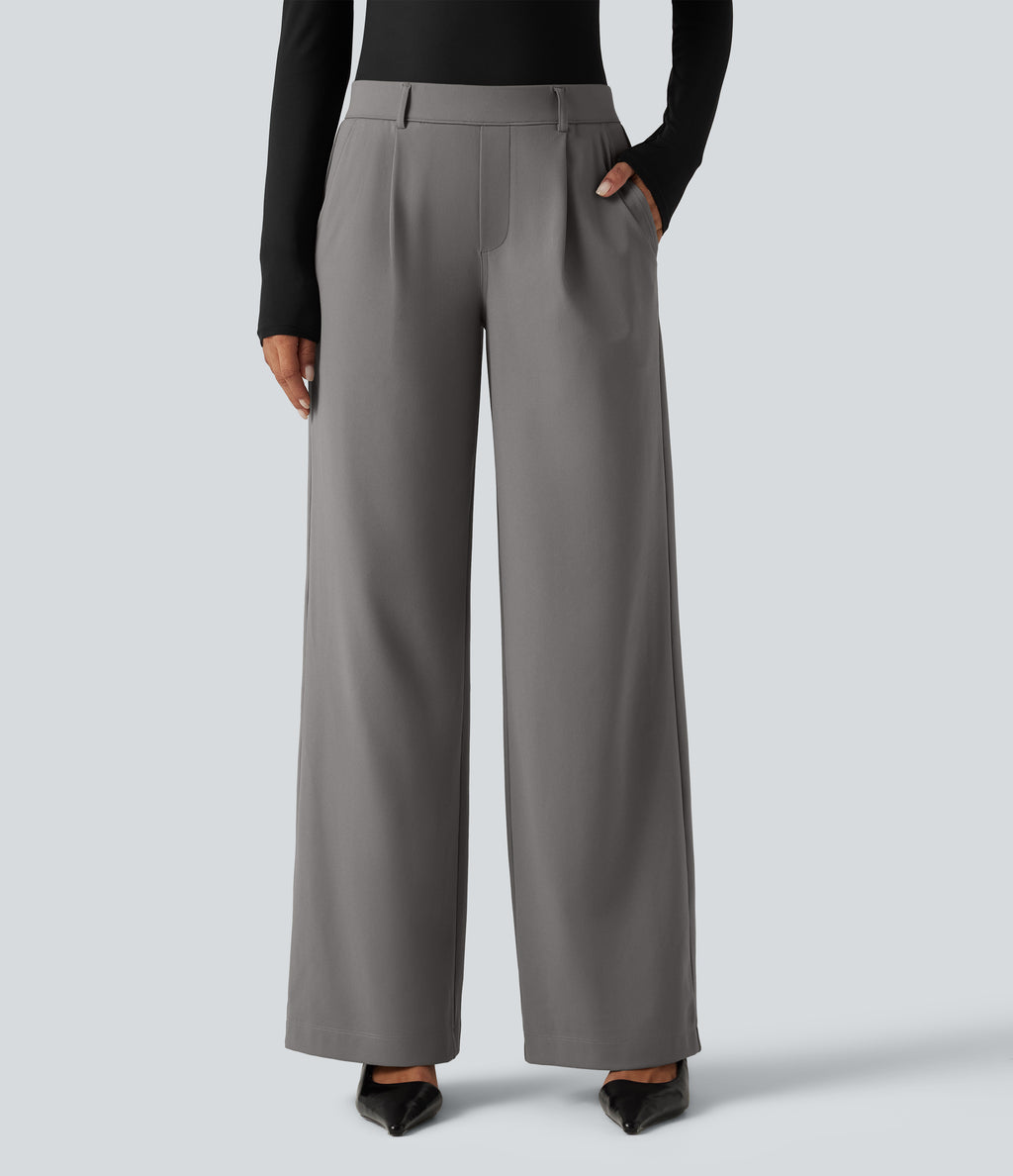 Low Rise Straight Leg Work Trousers with Pockets — Silent Storm — view 2