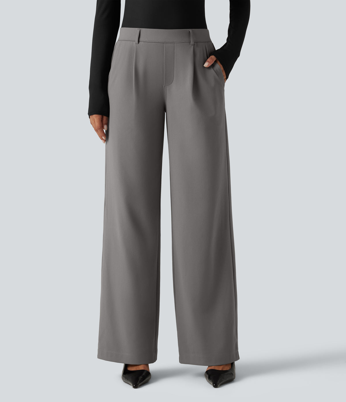 Low Rise Straight Leg Work Trousers with Pockets — Silent Storm — view 2