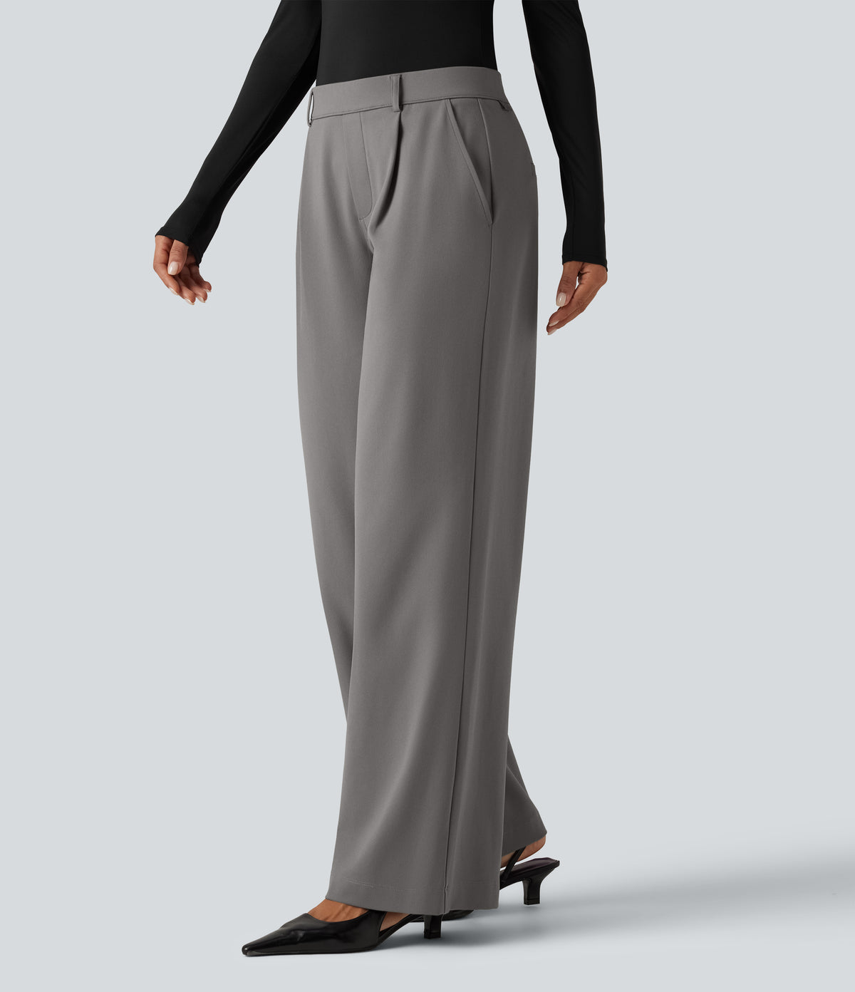 Low Rise Straight Leg Work Trousers with Pockets — Silent Storm — view 3
