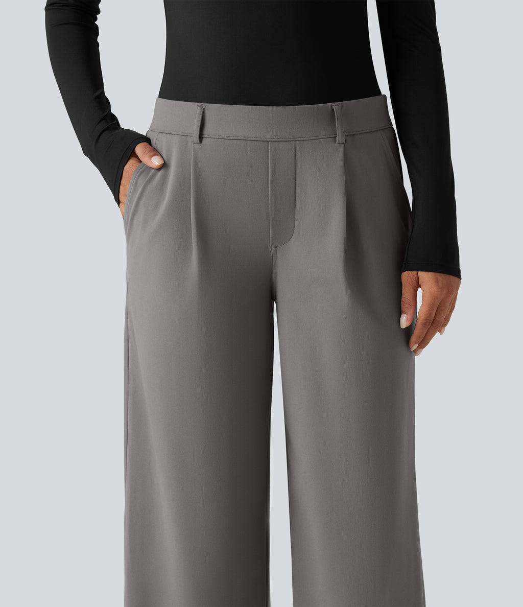 Low Rise Straight Leg Work Trousers with Pockets — Silent Storm — view 5