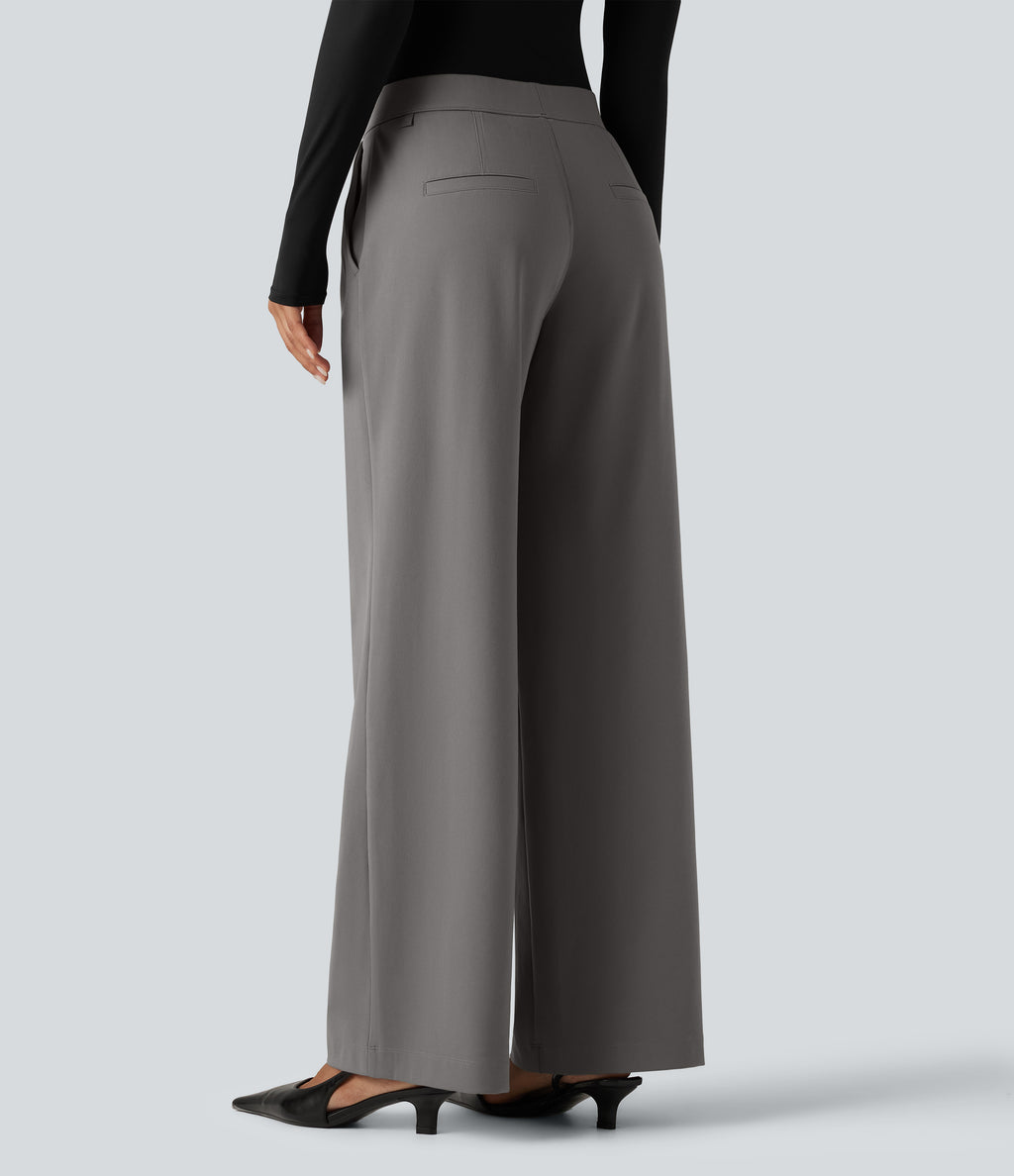 Low Rise Straight Leg Work Trousers with Pockets — Silent Storm — view 1