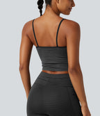 U Neck Built-in Bra Stripe Cropped Yoga Tank Top — Steel Stripe — view 5