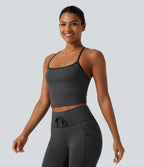 U Neck Built-in Bra Stripe Cropped Yoga Tank Top — Steel Stripe — view 4