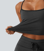 U Neck Built-in Bra Stripe Cropped Yoga Tank Top — Steel Stripe — view 7
