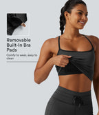 U Neck Built-in Bra Stripe Cropped Yoga Tank Top — Steel Stripe — view 1