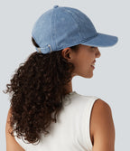 Stretch Denim Washed Baseball Cap — Powder Blue Denim — view 3