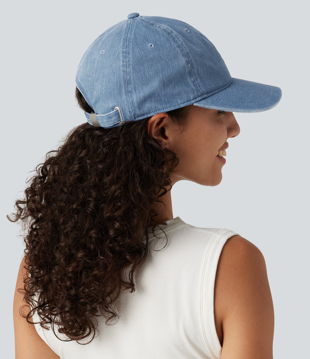 Stretch Denim Washed Baseball Cap — Powder Blue Denim — view 3