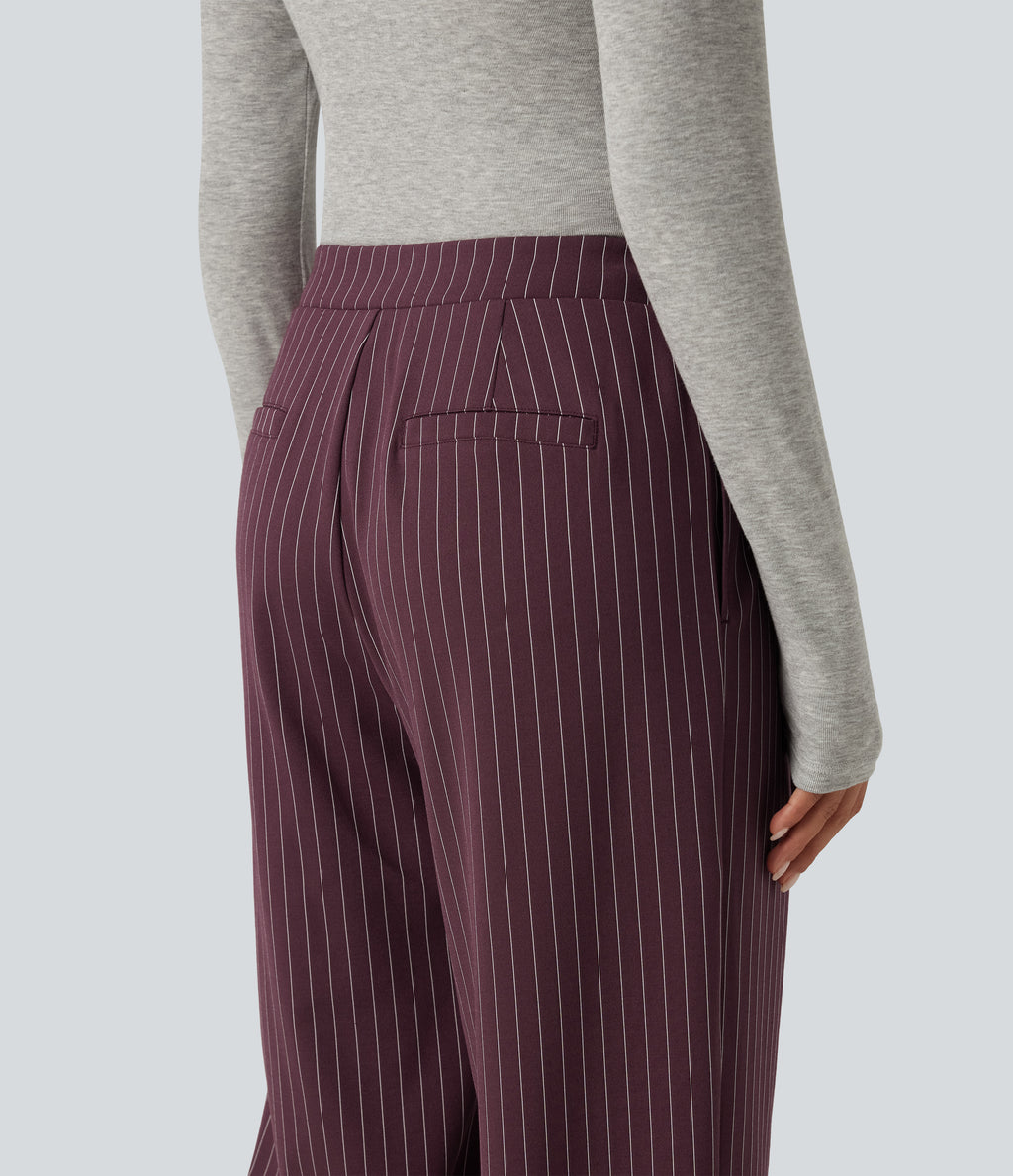 Mid Rise Crossover Straight Leg InstantCool Stripe Work Trousers with Pockets — Plum Stripe — view 5