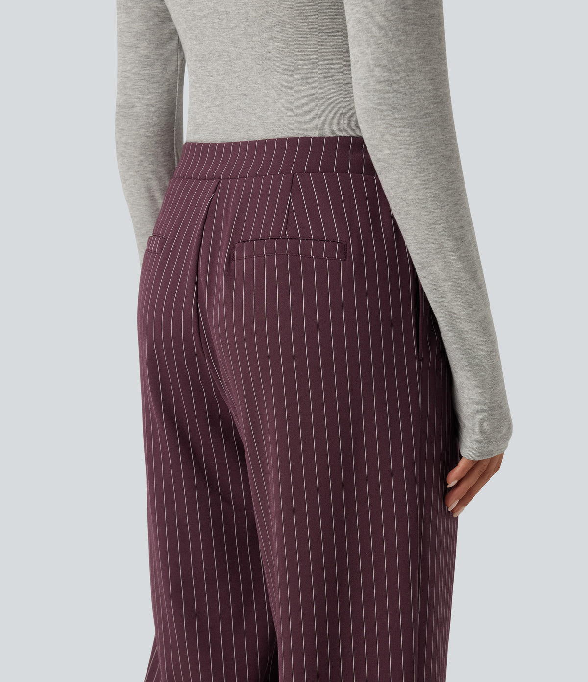 Mid Rise Crossover Straight Leg InstantCool Stripe Work Trousers with Pockets — Plum Stripe — view 5