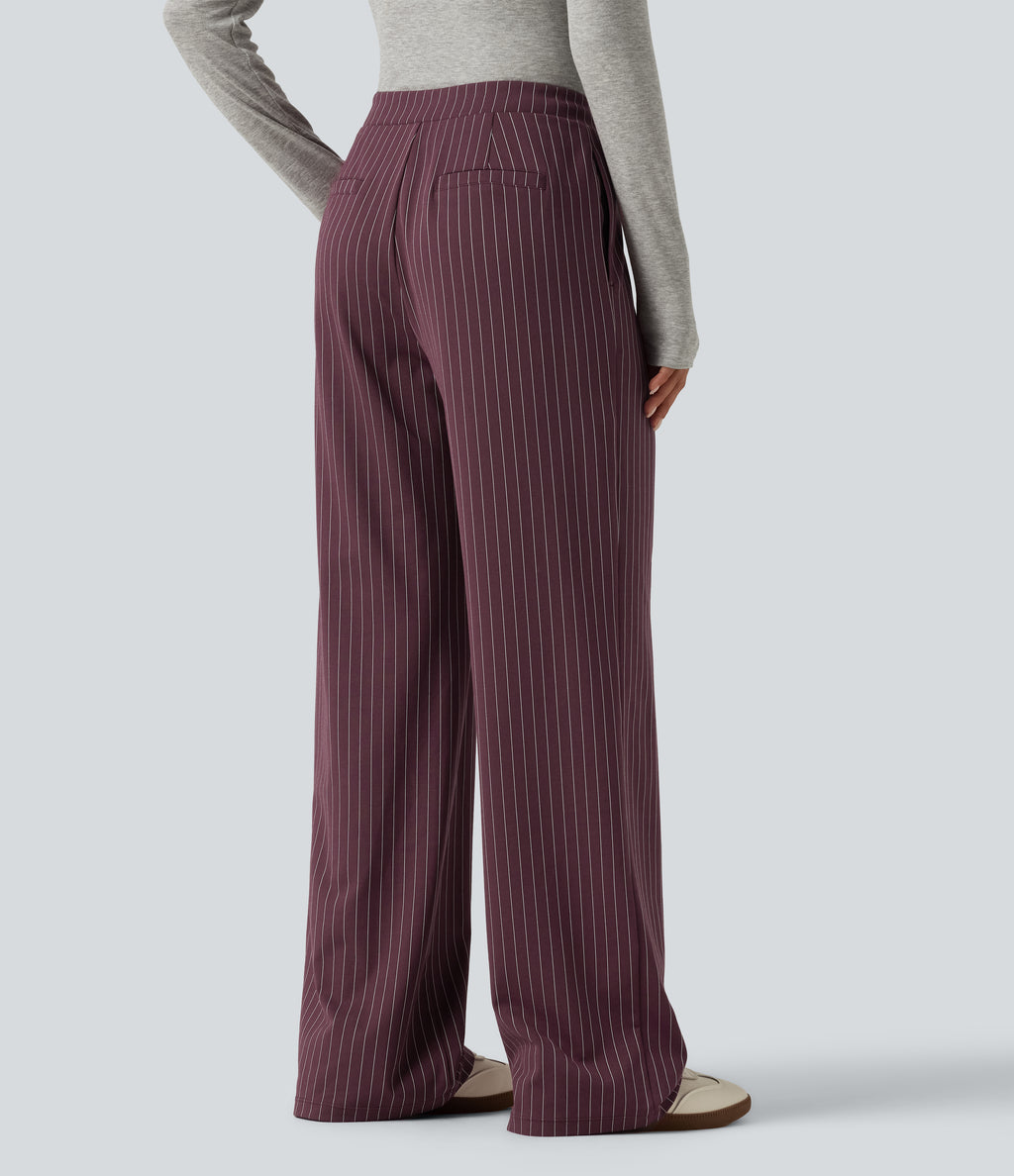 Mid Rise Crossover Straight Leg InstantCool Stripe Work Trousers with Pockets — Plum Stripe — view 2
