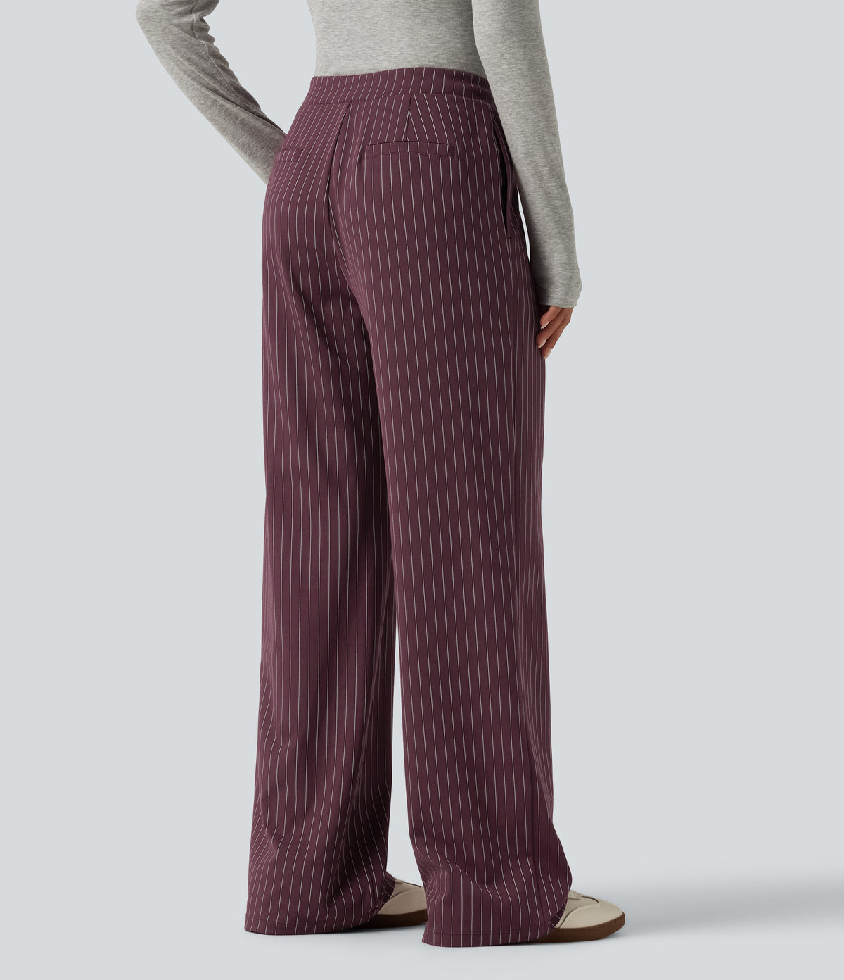Mid Rise Crossover Straight Leg InstantCool Stripe Work Trousers with Pockets — Plum Stripe — view 2