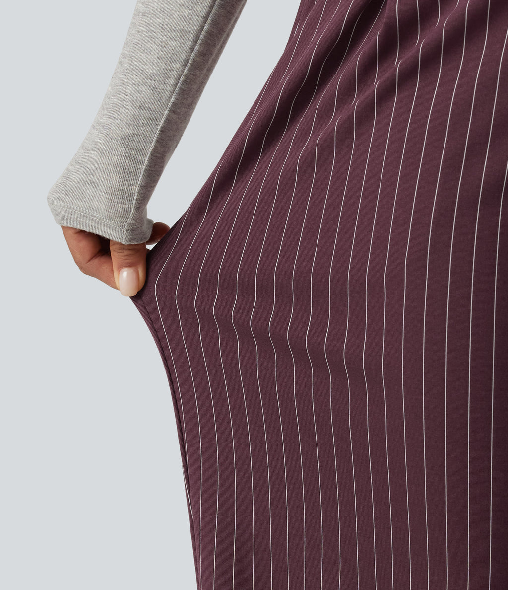 Mid Rise Crossover Straight Leg InstantCool Stripe Work Trousers with Pockets — Plum Stripe — view 6