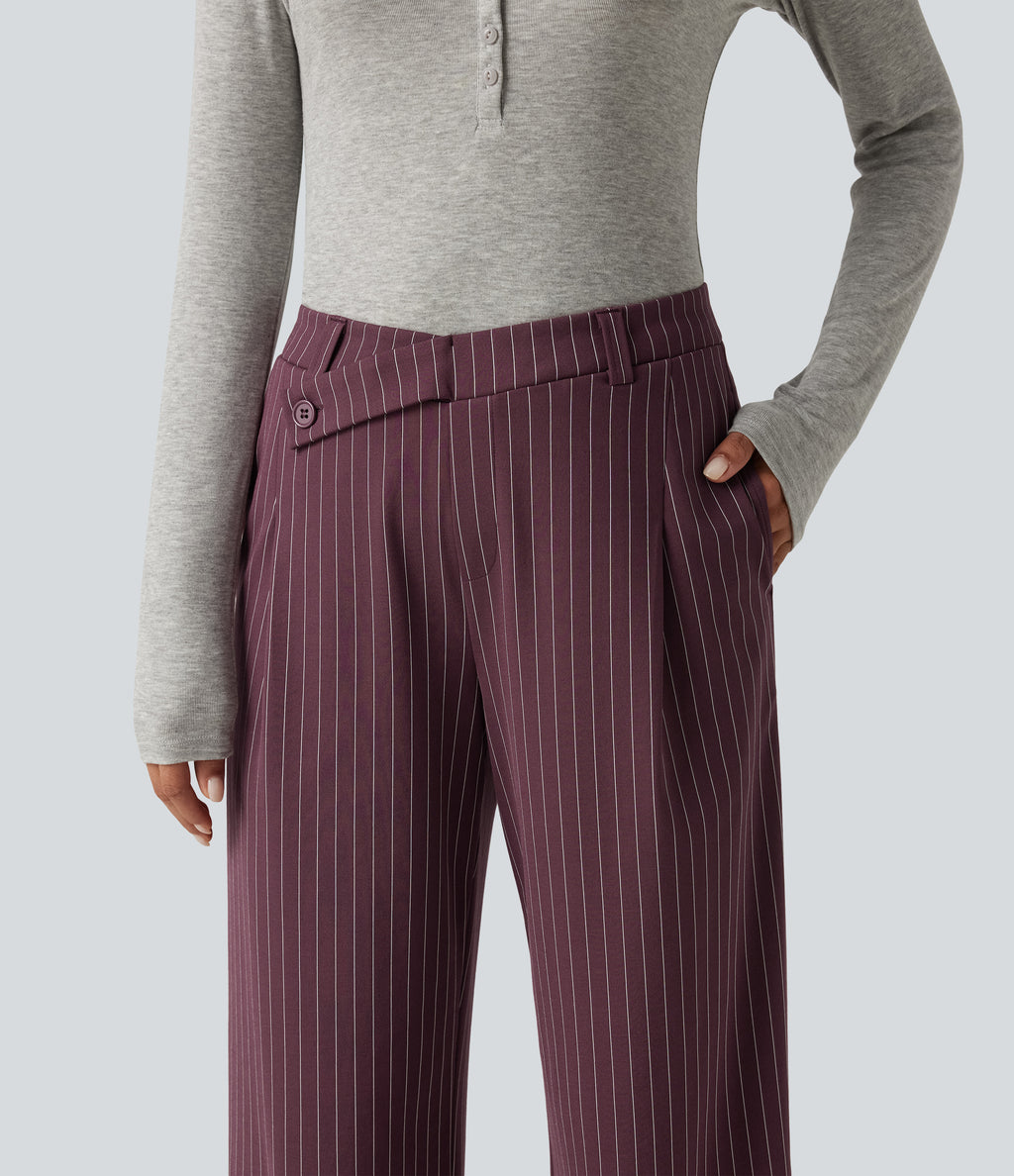 Mid Rise Crossover Straight Leg InstantCool Stripe Work Trousers with Pockets — Plum Stripe — view 4