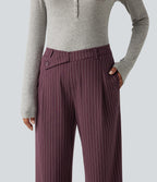 Mid Rise Crossover Straight Leg InstantCool Stripe Work Trousers with Pockets — Plum Stripe — view 4