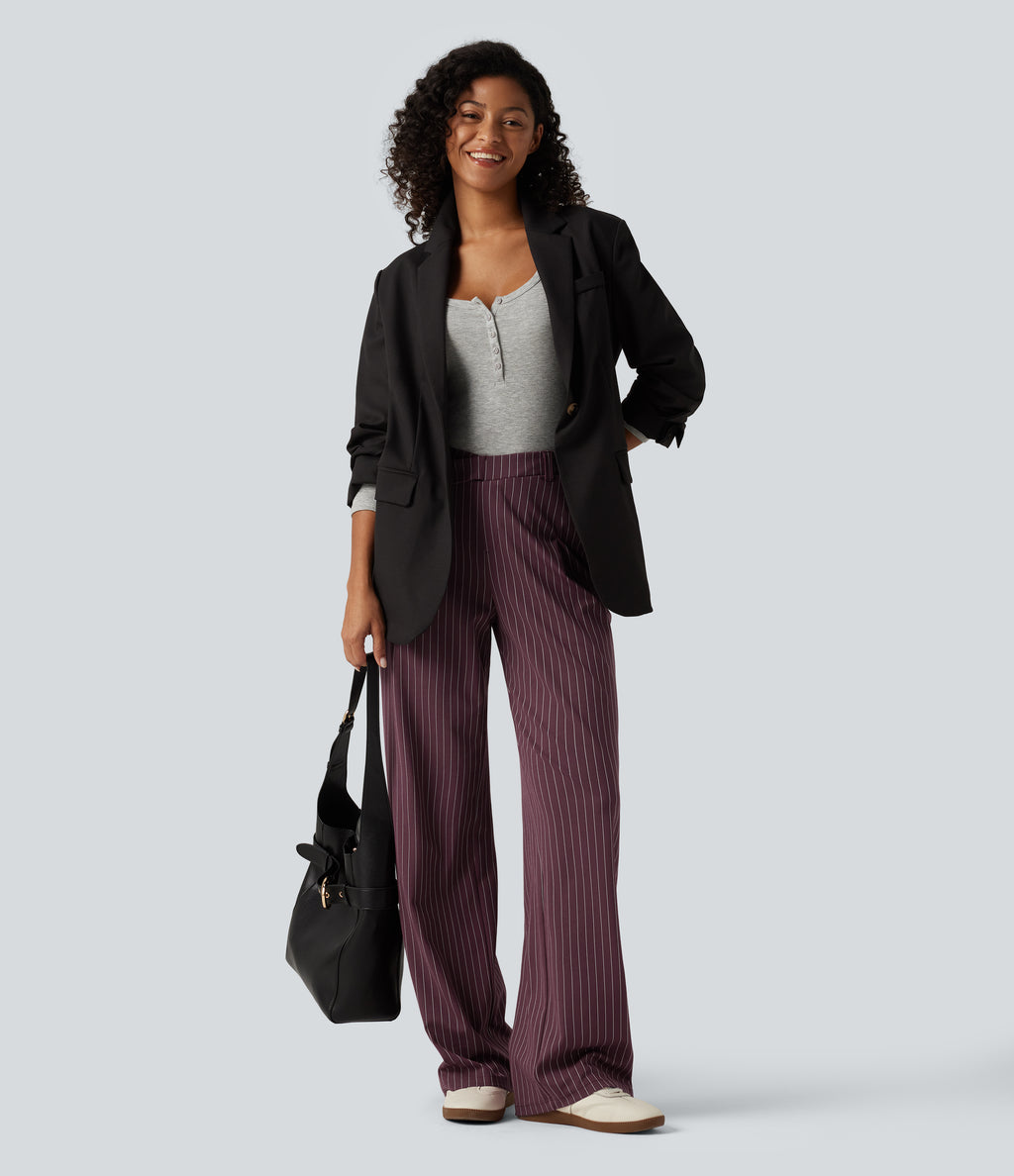 Mid Rise Crossover Straight Leg InstantCool Stripe Work Trousers with Pockets — Plum Stripe — view 7