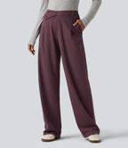 Mid Rise Crossover Straight Leg InstantCool Stripe Work Trousers with Pockets — Plum Stripe — view 3
