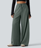 High Waisted Drawstring Barrel Leg Dance Trousers with Pockets — Deep Aquamarine — view 4